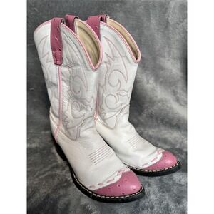 Old West Boots Girls Size 10 White Pink Western Cowboy Riding Leather 1119 WT